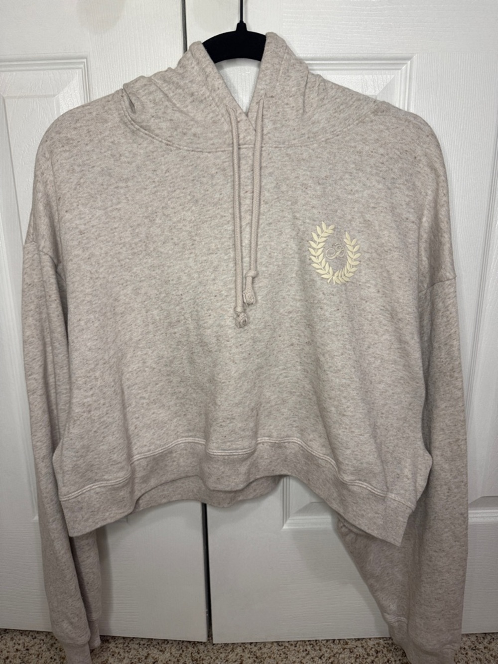 PINK Victoria's Secret Cropped Hoodie Sweatshirt - Light Heather Cream